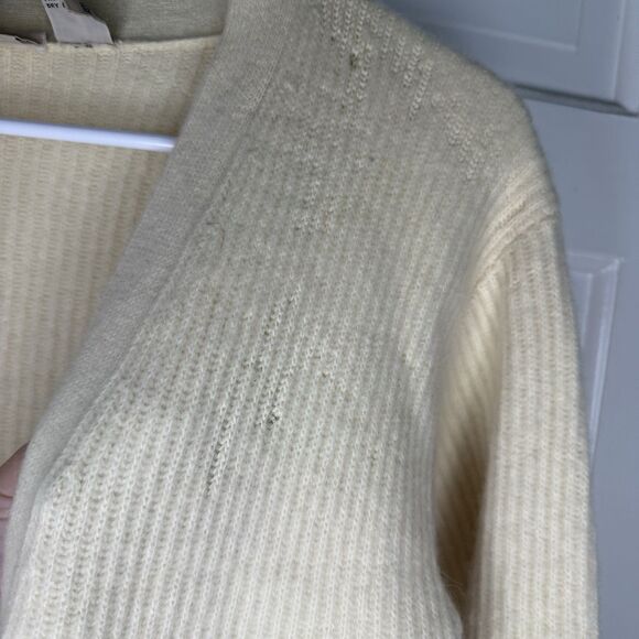 Vintage Liz Claiborne M Cream Longline Cardigan Duster Wool Angora Blend Pockets - Picture 6 of 7
